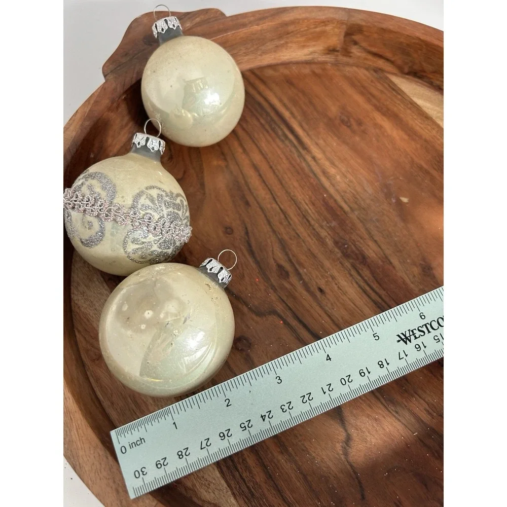 Vintage Krebs Victorian Glass Christmas Ornament Set Stunning Pearl Ivory Silver
